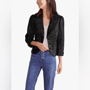 Boden Imelda Black Sequin Front Button Blazer Jacket,‎ Size 6